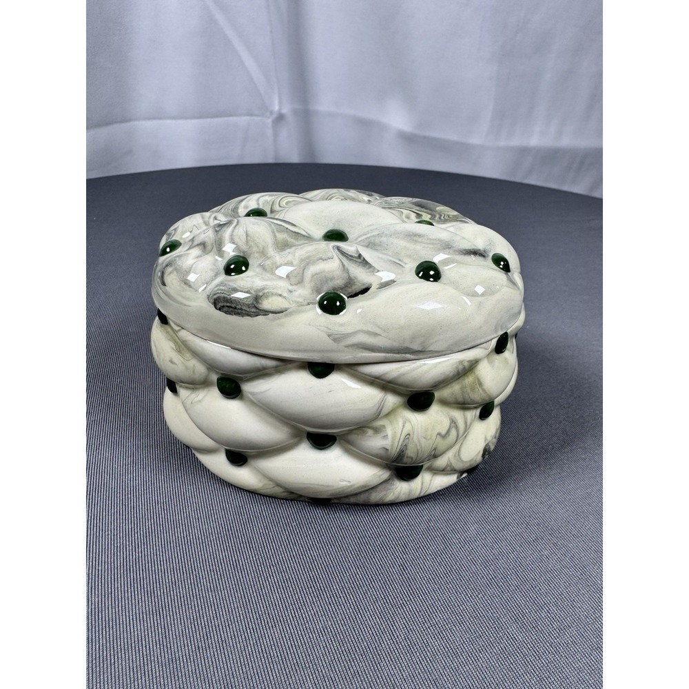 Vintage 1960s Holland Mold Ceramic Quilted-Look/Marbled Trinket Box